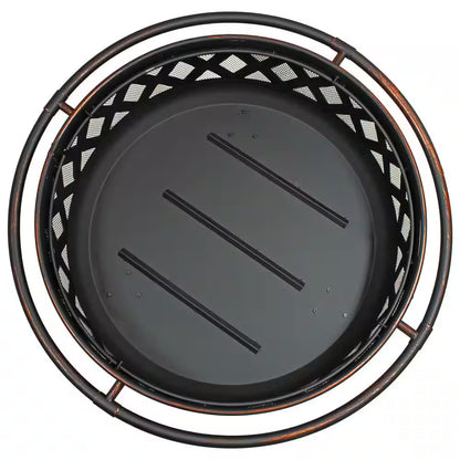 Cross Weave 36 In. X 24 In. Large round Steel Wood Burning Fire Pit in Bronze with Spark Screen