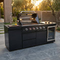 Outdoor Kitchen Island Black Stainless Steel with Sink & 46-Inch 4-Burner 72000 BTU Grill, Wine Cooler, Refrigerator, Rotisserie Kit & Granite Countertops