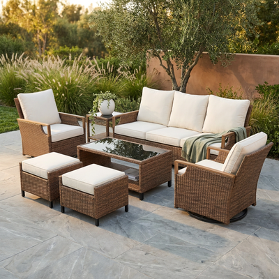 7-Piece Patio Furniture Set with Swivel Chair