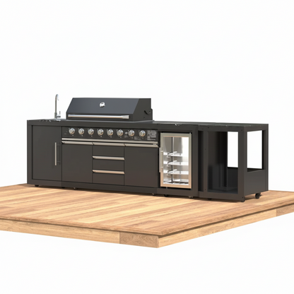 Premium 4-Piece Modular Outdoor Kitchen Island Set with 8-Burner Grill, Fridge & Wheels